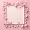 Pastel pink themed frame with leaves and pink heart ,AI Generated