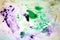 Pastel purple green colorful mix painting spots background, paint and water