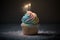 Pastel rainbow birthday cupcake with sparkler. Illustration AI Generative