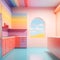 Pastel rainbow colors kitchen interior. Colorful illustration. Candy colors. Generative AI