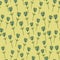 Pastel random seamless pattern with outline blue flower figures. Pastel yellow background