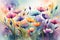 Pastel Reverie: Abstract Watercolor Depicting a Blurry Vision of Flowers, Myriad Hues of Pastels Blending Seamlessly