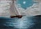 Pastel sailboat with the moon