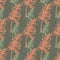 Pastel seamless pattern with outline coral and light green floral branch silhouttes. Dark pale green background