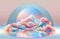 Pastel Serene Cloudscape in Stylized Geometric Arch