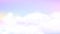 Pastel sky background. White clouds on rainbow color backdrop. Magic nature, realistic cotton fluffy cloud vector banner
