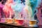 pastel smoke pouring from a set of colorful teacups