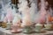 pastel smoke rising from a collection of vintage teacups