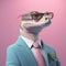 Pastel Snake: A Photorealistic Surreal Portrait Of A Lizard In A Suit And Glasses