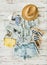 Pastel summer women`s clothes, parquet background, top view