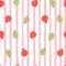 Pastel tender seamless pattern with pomegranates and branches. Red fruits and light green foliage on striped background with white
