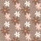 Pastel tones naivy seamless pattern with daisy silhouettes. Brown,pink and white flowers on background with dots