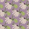 Pastel tones sunflower print seamless pattern. Stylized botanic ornament with beige and green flowers on light purple background