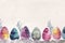 Pastel Watercolor Easter Eggs on White Background. Watercolor painted Easter eggs in soft pastel colors arranged in a
