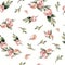 Pastel watercolor hand drawn paint pink flower seamless pattern.