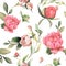 Pastel watercolor hand drawn paint pink flower seamless pattern.