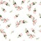 Pastel watercolor hand drawn paint pink flower seamless pattern.