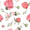 Pastel watercolor hand drawn paint pink flower seamless pattern.