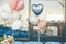 Pastel wedding balloons and wedding ceremony glass reflection