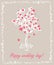 Pastel wedding greeting with beautiful white tree with pink hearts