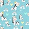 Pastel zebra seamless pattern with rainbow and heart