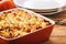 Pastitsio -greek casserole with pasta, meat, tomatoes and feta cheese.