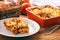 Pastitsio -greek casserole with pasta, meat, tomatoes and feta cheese.