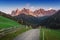 pastoral Alpine landscape in the Dolomites in Italy. Relaxing and impressive mountain view as background