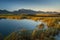 pastoral landscape and farm dam in the farmland around george, western cape, south africa