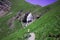 Pastoral view on waterfall Girlish Braids in valley near Elbrus