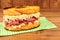 Pastrami Reuben Sandwich On A Wooden Background