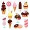 Pastries cakes and ice cream icon set