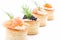 Pastries with salmon caviar shrimp and dill