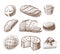 Pastry and bread decorative icons set