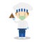 Pastry Chef Character with chocolates typical of Belgium and with surgical mask and latex gloves