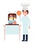 Pastry chef male character cake maker, cooking sweet bakery food isolated in white, flat vector illustration. Male