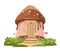 Pastry. Chocolate home on glade. Sweet caramel fairy house. Illustration in cartoon style flat design. Summer cute