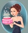 Pastry girl and birthday cake, girl with pie, birthday cake and cute girl, cake, birthday, greeting card, pastry, cake girl, patis