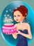 Pastry girl and birthday cake girl with pie, birthday cake and cute girl, cake, birthday, greeting card, pastry, cake girl, patis