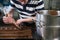 Pastry in his workshop preparing Chocolate Yule logs