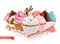 Pastry shop, confectionery. Sweet dessert. Cake, cupcake. 3d vector