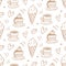 Pastry, sweet bakery seamless pattern with baked goods