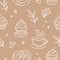 Pastry, sweet bakery seamless pattern with baked goods