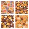 Pastry vector seamless pattern baked cake cream cupcake and sweet confection dessert with caked candies illustration
