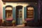 Pastryshop, front of a bakery with shutters and flowers,Generative AI