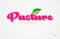 pasture 3d word with a green leaf and pink color logo