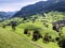 Pastures and meadows on the slopes over the Lake Lucerne or Vierwaldstaetersee lake Vierwaldstattersee and Alpnachersee Lake