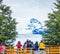 PATAGONIA, ARGENTINA - JANUARY 7, 2018: A group of people on the background of the Perito Moreno Glacier