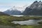 Patagonian landscape with lake and mountains. Torres del Paine.