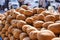 Patatoes lined on a counter of open market